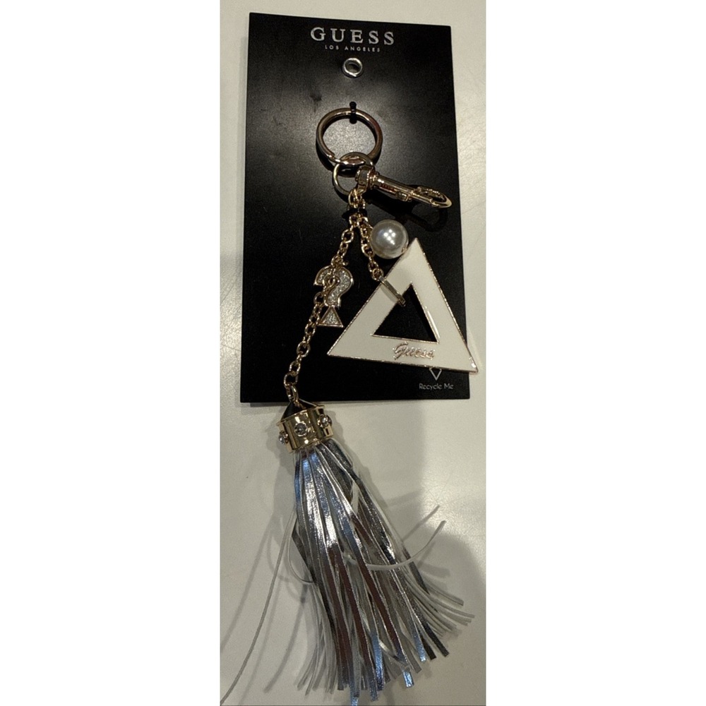 Guess Keychain Bag Charm Women OS Multicolor New Pearl Triangle Tassel Question